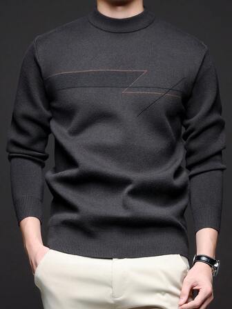 Men's Round Neck Sweater, Business Casual Pullover Knit Sweater For Autumn/Winter, Long Sleeve Top