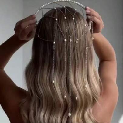 1pc Bohemian Style Pearl Headband, Multi-Layer Tassel Hair Chain, Women's Hair Accessory, Western Jewelry, Bridal Wedding Decoration