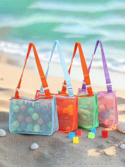 1个儿童网眼沙滩包，20厘米 x 24厘米沙滩贝壳收纳袋，适合男孩女孩游泳，适合3-12岁儿童（此包略小，适合2-12岁儿童）
