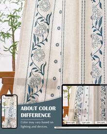 Vangao 2 Pcs Solid Color Embroidered Detail On Linen Fabric Curtains, Nice Quality Classy And Light Filtering Curtains, Great For Privacy While Still Allowing Light Through Curtains,Retro Rural Style Drapes Home Decoration - 藍色 - 查看 9