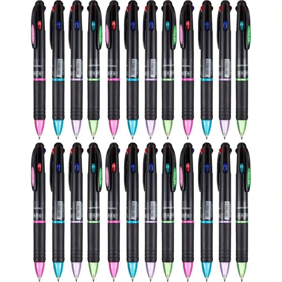 24 Pack 0.7mm 4 Color Multicolor Ballpoint Pens, 4-In-1 Multi Colored Gel Ink Retractable Ball Point Pens Gifts For School Student Office Teacher Nurse Staff Holiday Party Favors-976470 - 24 - Xem 1