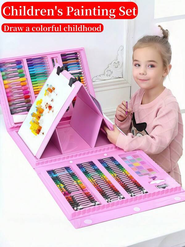 Christmas Double Surprise: All - In - One Kids Art Set With Easel, Over 208 Pieces For Creative Learning And Festive Fun,Painting And Writing Sets, A Surprising Gift For Children, To Paint A Wonderful Childhood