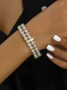 1pc Silver Rhinestone Cuff Bracelet, Exaggerated Open Design, Fashion Jewelry Accessory - Gold - View 3