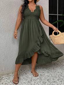 Truni Robe d'été ample à volants, patchwork, sans manches, pour vacances et plage, tenues bohèmes pour vacances