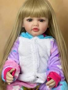 55cm 22inch Lifelike Reborn Baby Doll With Blonde Long Hair, Full Vinyl Body Newborn Girl Princess Toddler Alive Bath Toy Birthday Gift - Albaricoque - Ver 4