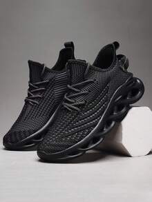 Casual Sports Mesh Shoes, Campus Style Sports Shoes, Lightweight Breathable Comfortable, Unisex, Outdoor Sports Running Shoes, Hiking Shoes - Black - View 3
