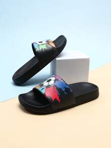 Kids' Fashion Slippers, Minimalist Cartoon Football Non-Slip Soft Bottom Lightweight Boys' Home & Casual Sandals - Black - View 12