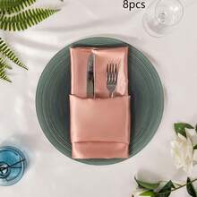 8/24pcs Square Satin Dinner Napkins, Silky Soft Smooth Decorative Napkins, Suitable For Restaurant, Wedding, Party, Home, Celebration, Christmas, Thanksgiving, Halloween Decor - Multicolor - View 10