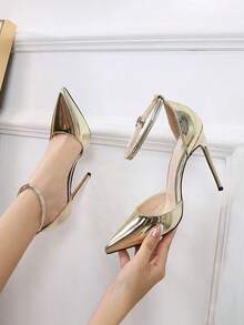 ISPORTE Sandalias de tacón alto con punta puntiaguda y tiras caladas para mujer, Otoño/Invierno 2025, Sexy, Tacones Para Mujer Elegantes - Dorado - Ver 1
