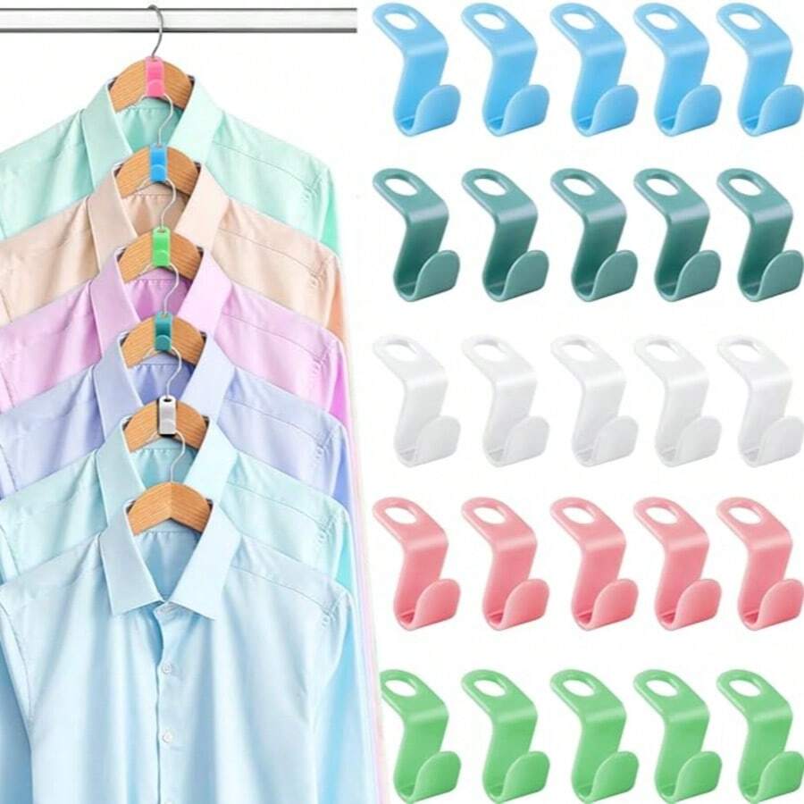 5-100PCS Hanger Connectors Cascading Hanger Hooks Extension Clips Connecting Hooks Suitable For Heavy Duty Space-Saving Hangers Or Closets. Plastic Hanger Connector Hooks, Space-Saving Hooks And Clips - Multicolor - View 1