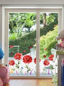 1pc Multi-Colored Butterfly & Floral Glass Cling Film, Double-Sided Decorative Window Sticker, Removable, Stickers, Wall Decal, Vinyl Decal For Home Decorations, Spring Decoration Items Refresh Your Home, Rama Decoration Stickers Gifts Birthday Graduation - Multicolor - View 13