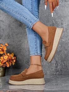 Nuove scarpe da donna con suola in canapa, comode zeppe e platform, con decorazione a catena metallica, casual slip-on, adatte per primavera/estate e tutte le stagioni