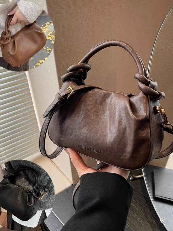 1pc Women's Elegant Casual Faux Leather Crossbody Bag With Adjustable Strap, Solid Color, Magnetic Closure, Polyester Lining And Edged Wipe