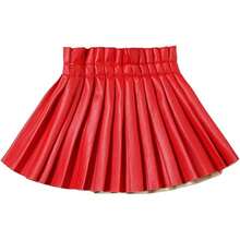 Leather Skirts For Girls Kids & Teen & Toddler & Women Faux Leather Pleated Skirts - 紅色 - 查看 1