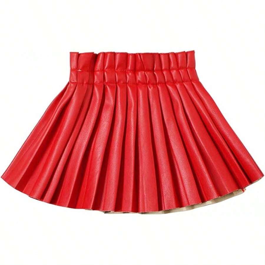 Leather Skirts For Girls Kids & Teen & Toddler & Women Faux Leather Pleated Skirts - 紅色 - 查看 1