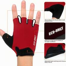 Guantes de ciclismo Eco-Daily para hombres y mujeres, guantes acolchados para bicicleta de montaña, guantes ligeros de medio dedo, antideslizantes que absorben los golpes para MTB Road Biking Fitness - Rojo- negro - Ver 3