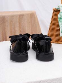 Girls' Bowknot Leather School Shoes, Children Princess Shoes, British Style Black Flats, Soft Sole Student Performance Shoes