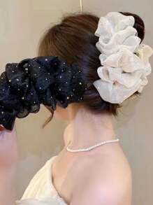 1个优雅花卉网纱蝴蝶结装饰发夹，复古大号发夹，马尾辫发圈，适合女性和女孩，发夹，发卡，发饰，秋冬女士度假装扮配饰，女士爪夹时尚发饰优雅发爪