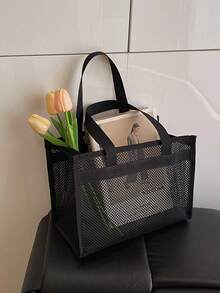 1个网眼手提袋，轻便网眼淋浴袋，带提手，可用作购物袋，缝边，纯色，可折叠，适合游泳和健身，大容量，便携式网眼沙滩包，是家庭旅行和度假的理想选择。 - 彩色 - 查看 13