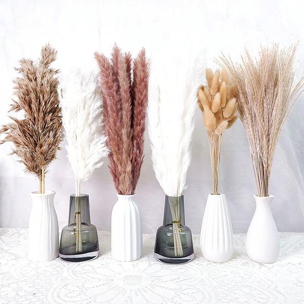 109pcs Artificial Bunny Tail Pampas Grass Bohemian Decor - Durable Plastic Fluffy Beige Stems For Wedding, Thanksgiving, Halloween, Valentine Day, Mother's Day, Father's Day, Graduation, Summer Parties, DIY Table Centerpieces, Bathroom Wall Art, Living Room & Restaurant Tabletop Decor