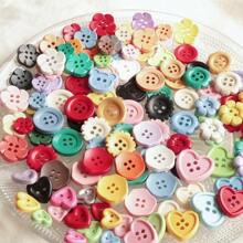 10/20/30pcs Mixed-Color Heart/Circle/Flower/Bear Spray-Painted Plastic Buttons For Sweaters, Knitted Cardigans, Coats And Diy Accessories