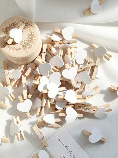 Heart-Shaped Wooden Clothespins,Wooden Clips For Photo Clips , Mini Decorative Wooden Pegs, For Crafts, Drying Clothes, Photo Folder, Wedding Party Favors, Hanging Postcards, DIY Decor, Clothes Pins, Family Wedding Valentine's Day Decoration Stationery Decoration, Useful Gadgets