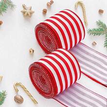 1pc 6cm*5m Black & White Plaid Decorative Ribbon, Black & White, Red & White Striped DIY Gift Box Packaging Trim With Iron Wire, Christmas Tree Decor Accessory, Home Decor - Multicolor - View 4