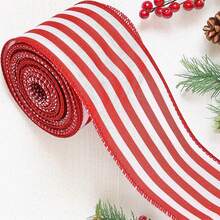 1pc 6cm*5m Black & White Plaid Decorative Ribbon, Black & White, Red & White Striped DIY Gift Box Packaging Trim With Iron Wire, Christmas Tree Decor Accessory, Home Decor - Multicolor - View 11