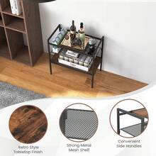 GOFLAME Industrial Console Table Sofa Side Table With Removable Panel & Mesh Shelf, 3-Tier Entryway Table With Metal Frame For Living Room, Foyer, Hallway, Kitchen, Easy Assembly, Rustic Brown - Brown - View 7