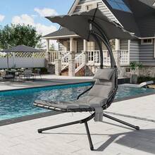 Hanging Chaise Lounge Swing Chair, Hanging Curved Chaise Lounge Chair Umbrella, Curved Steel Hammock Lounger Chairs For Outdoor Indoor Patio Pool Garden Backyard Porch, Gray