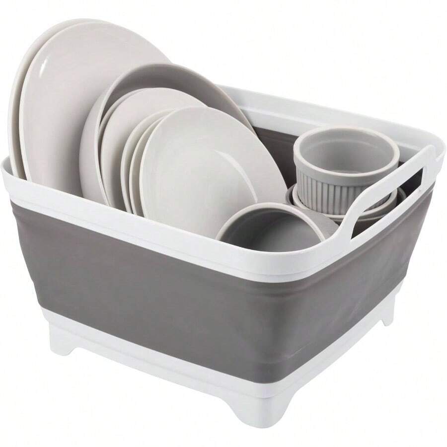 Collapsible Wash Basin - 9L Portable Sink With Drain - Plastic Tub Dish Pan For Camping, Handwashing Laundry, Or Dishes Outdoors Gray