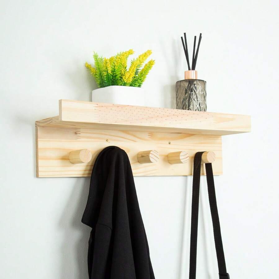 5-Pin Solid Wood Coat Rack Shelf – Stylish Organization - Multicolor - Ver 1