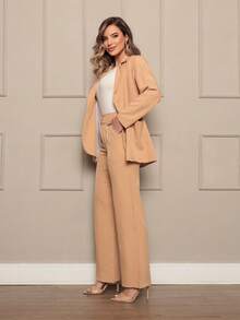 Elegant And Stylish Casual Suit Blazer Set With Pants - 杏色 - 查看 4