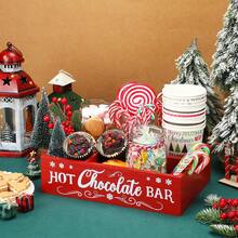 1PC Hot Cocoa Bar Wood Station Organizer Countertop With 4 Compartment Cocoa Decorative Storage Bins Vintage Open Holder Box For Xmas Holiday Gift Party Home Supplies (Black And Red Available )