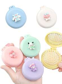 Sanrio 1/2 件 's   迷你发刷带化妆镜便携式折叠梳子适合旅行和日常使用（某些部件可能是随机的）