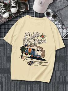 Teen Boys' Casual Car Graphic Print Round Neck Short Sleeve T-Shirt, Fashionable Everyday Versatile - Grey - View 1