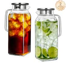 2L Glass Pitcher, Square Glass Carafe With Stainless Steel Lid, 68 Oz Carafe For Water, Juice, Iced Tea, Coffee - Clear - View 1