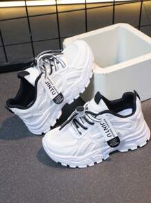 Boys & Girls Running Shoes, Casual Sports Sneakers With Hook & Loop Closure, Lightweight Mesh Breathable Upper, Striped Pattern, Low-Top Design, Suitable For Daily Wear, Running And Leisure Activities - Spring/Autumn/All Season - Black - View 4