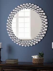 23.2 X 23.2 Inch (59 X 59 Cm) Silver Round Crystal Mirror Wall Decor For Bedroom, Living Room