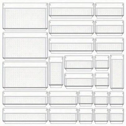 9/25pcs Clear Plastic Drawer Organizer Set, 4 Sizes Multifunctional Bathroom And Vanity Drawer Organizer Trays, Makeup, Kitchen And Office Storage Box  Decorations   Autumn Decor Festival Decor Room Decor Home Decor Fall Decor Bedroom Decor