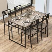 GOFLAME 5 Piece Dining Table Set, Industrial-Style Kitchen Table & 4 Chairs With Wood Like Tabletop & Metal Frame, Rectangular Table & Chair Set For Kitchen, Dining Room & Small Spaces - Black - View 3
