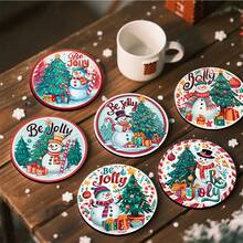 1 set/4 piezas/6 piezas Posavasos de barro de diatomeas con diseño de muñeco de nieve navideño, posavasos de café, decoración multiusos para el hogar y restaurantes, regalos diarios, decoración de mesa, decoración diaria, decoración para fiestas temáticas, como regalos de Navidad
