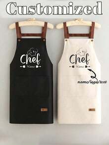 1pc Customized Black Kitchen Cooking Apron, Modern Polyester Oil-Proof Apron, Black Kitchen Apron, Polyester Apron For Garden, Kitchen And Housework Perfect For Home, Restaurant, And Kitchen Cooking