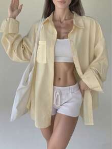 圣诞秋冬宽松条纹女衬衫黄色女士休闲衬衫户外夹克黄色休闲宽松长袖上衣 - 黃色 - 查看 2