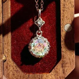 Fashionable Luxury Inlaid Octagonal Rose Cut Colorful Zirconia Flower Necklace For Women