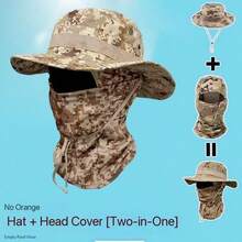 帽檐帽和面罩套装，户外迷彩服，适合徒步、露营、钓鱼、防晒、全脸面罩滑雪面罩 - 彩色 - 查看 11