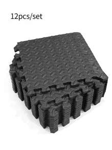 16片装健身器材泡沫垫 - 非防水EVA泡沫材质，适用于健身房和家庭锻炼，耐用彩色拼图垫（黑/灰），可降低噪音并确保训练安全，健身配件