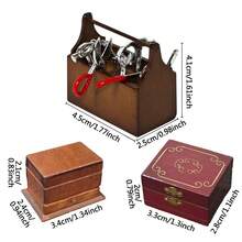 1 件复古风格微型梳妆台珠宝盒，人造木棕色小雕像收纳盒，带多个隔层，可收藏小雕像，娃娃屋配件，非常适合房间派对装饰以及万圣节和圣诞节礼物 - 彩色 - 查看 4