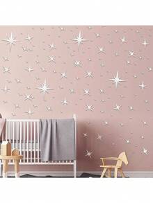 42 piezas Pegatinas de espejo en forma de estrella, pegatinas de pared de espejo acrílico cúbico removible para decoración del hogar, sala de estar, dormitorio, fondo de pared DIY, autoadhesivas, decoraciones para fiestas, decoración del hogar, decoración de habitación DIY, decoración de dormitorio
