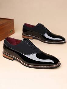 1 paire de richelieus unicolore pour hommes, style britannique en PU à lacets, chaussures de cérémonie convenant pour la maison et toutes les saisons